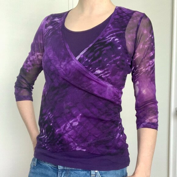 Vintage Olsen Y2K Purple Mesh Wrap Top Whimsigoth Witchy Fairy Sultry Boho Cyber - Picture 1 of 16